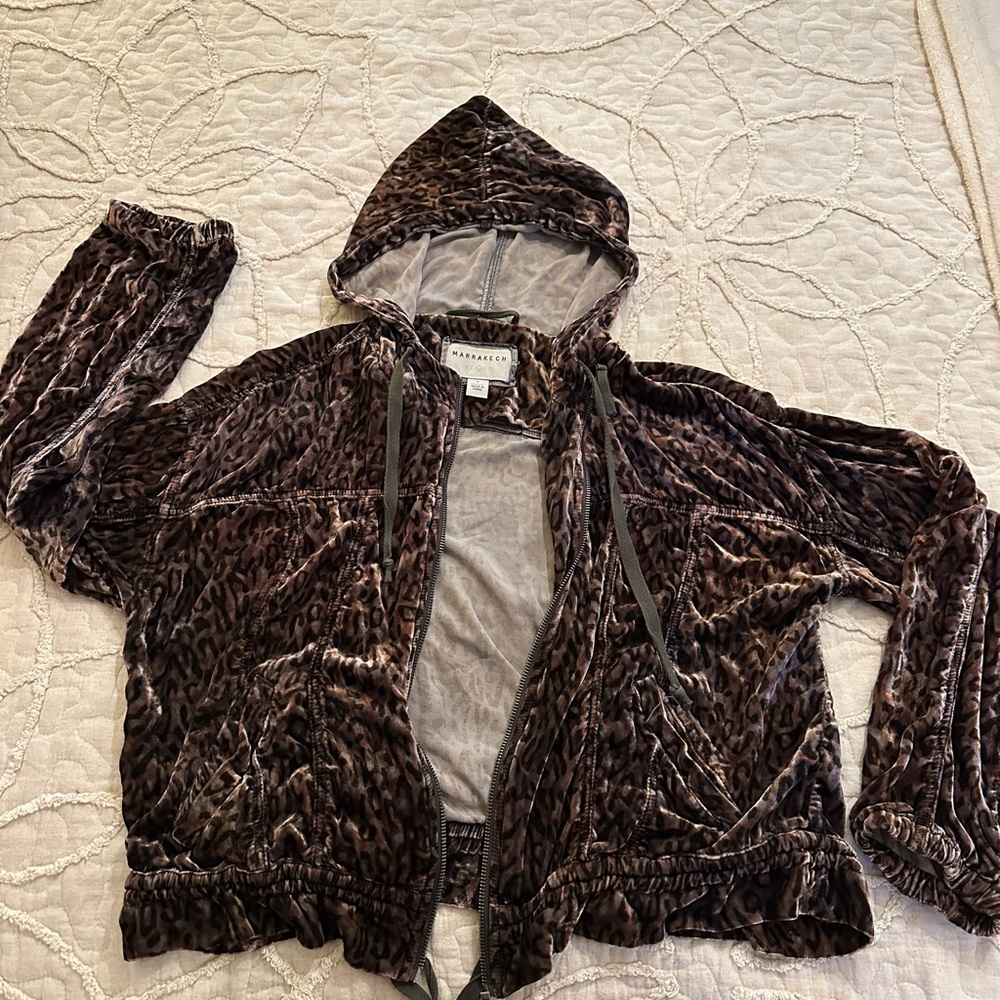 Marrakech Velvet Leopard Zip Up Hoodie